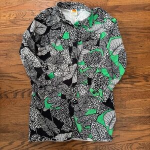 Farm Rio Anthropologie Black and Green Foliage Romper in Bahia Foliage L EUC